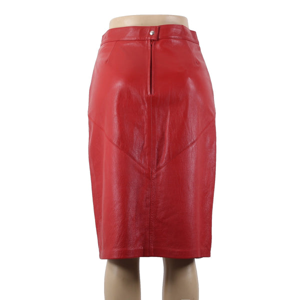 Prego Skirt Vintage Sz 13/14 Red Knee Length Lined Leather AS IS Skirt