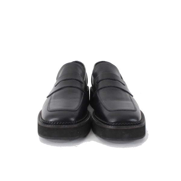 Maguire Flats Sz 40 Black Slip On Squared Moc Toe Leather 1.5" Loafer Flat