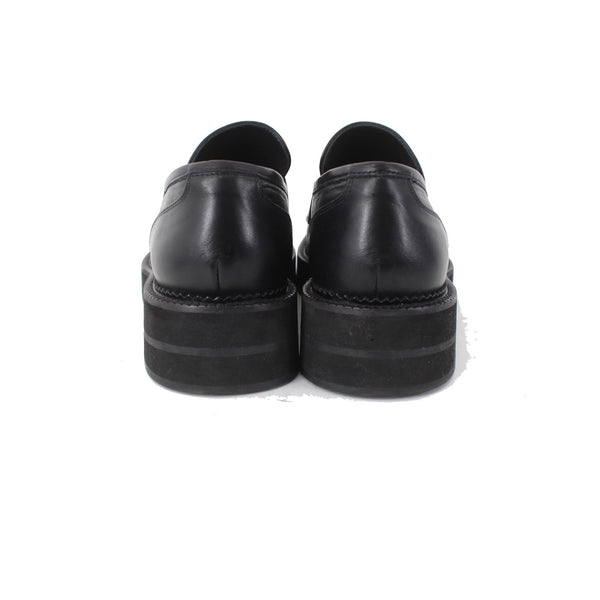 Maguire Flats Sz 40 Black Slip On Squared Moc Toe Leather 1.5" Loafer Flat
