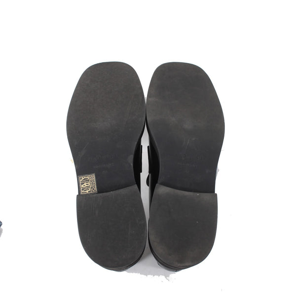 Maguire Flats Sz 40 Black Slip On Squared Moc Toe Leather 1.5" Loafer Flat