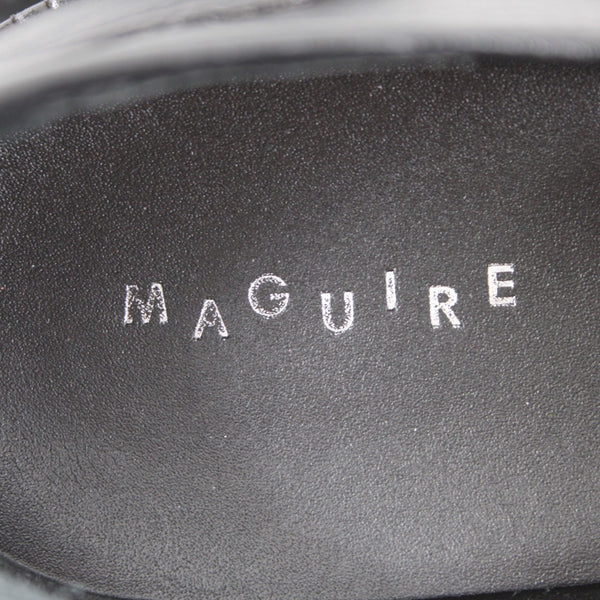 Maguire Flats Sz 40 Black Slip On Squared Moc Toe Leather 1.5" Loafer Flat
