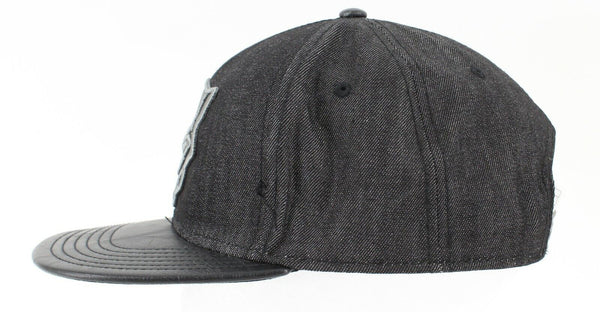 Marvel Black Panther Emblem Black Denim Adj 100% Cotton Faux Leather Cap