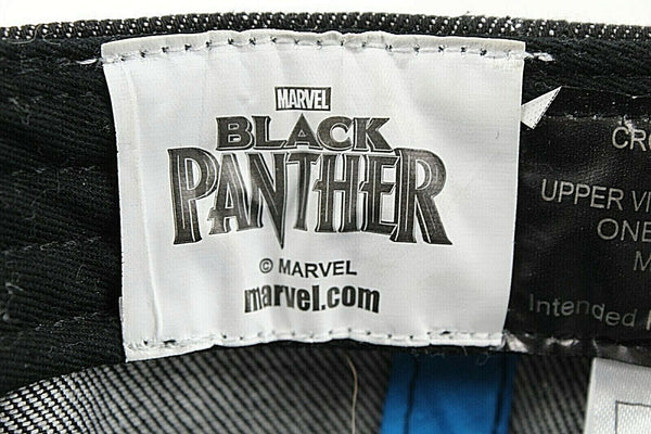 Marvel Black Panther Emblem Black Denim Adj 100% Cotton Faux Leather Cap