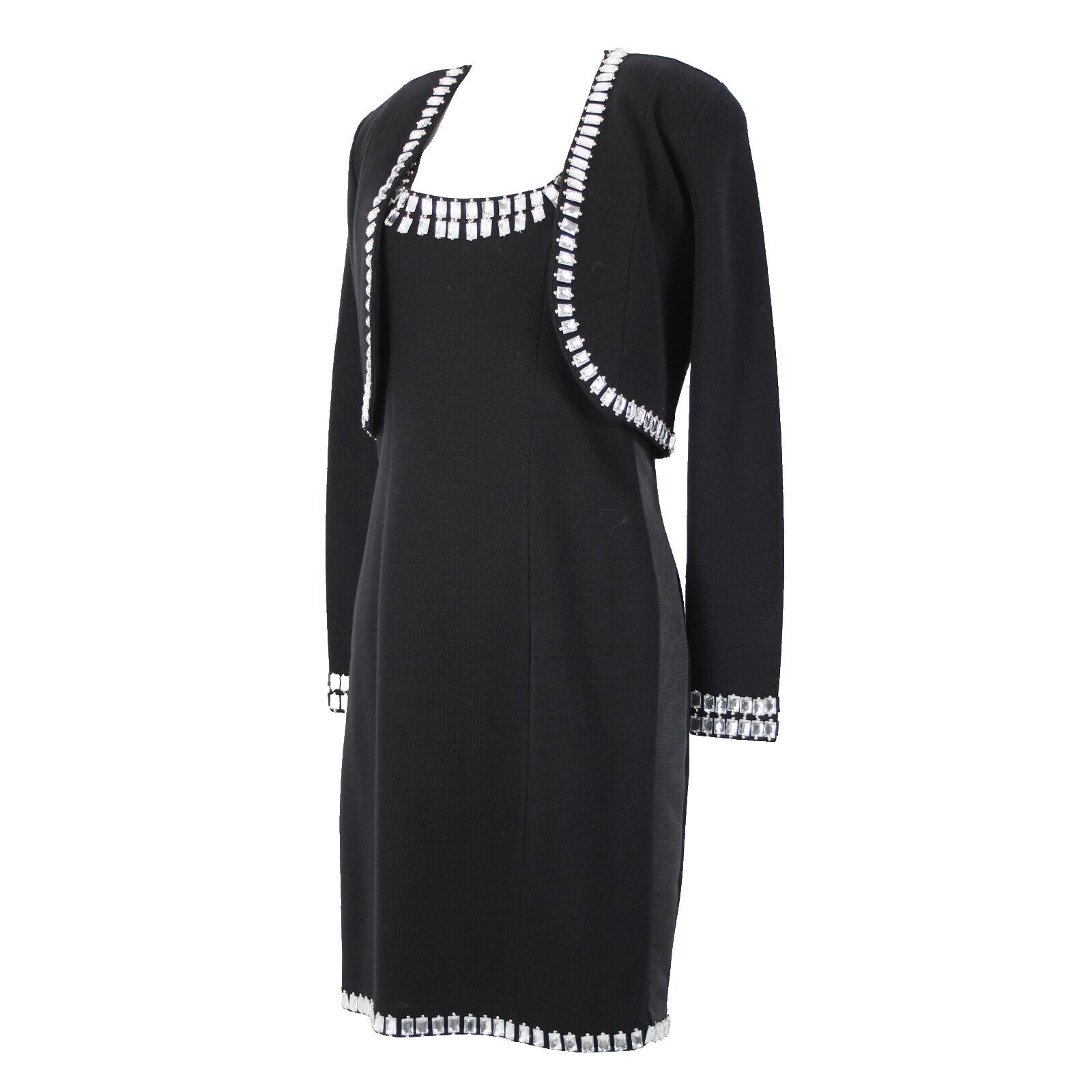 Lillie Rubin Sz S Black 2 Piece Rhinestone Trimmed Gold Beads Acrylic Wool Dress