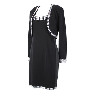 Lillie Rubin Sz S Black 2 Piece Rhinestone Trimmed Gold Beads Acrylic Wool Dress