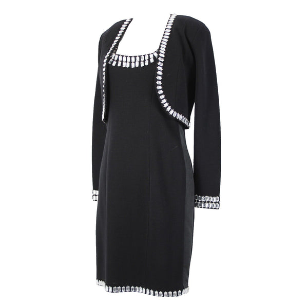 Lillie Rubin Sz S Black 2 Piece Rhinestone Trimmed Gold Beads Acrylic Wool Dress