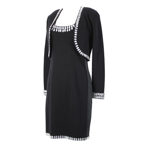 Lillie Rubin Sz S Black 2 Piece Rhinestone Trimmed Gold Beads Acrylic Wool Dress