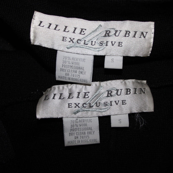 Lillie Rubin Sz S Black 2 Piece Rhinestone Trimmed Gold Beads Acrylic Wool Dress