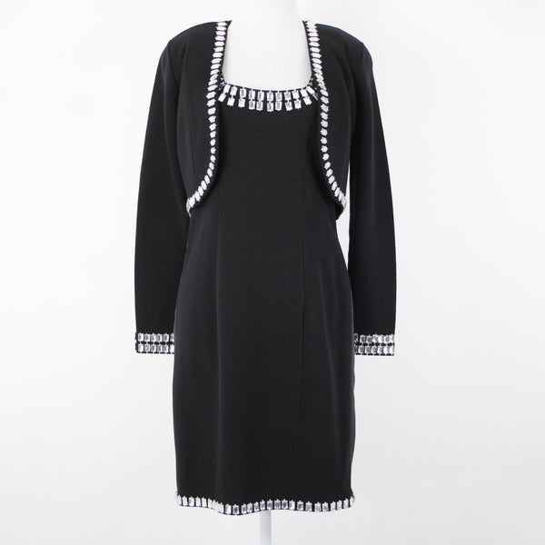 Lillie Rubin Sz S Black 2 Piece Rhinestone Trimmed Gold Beads Acrylic Wool Dress