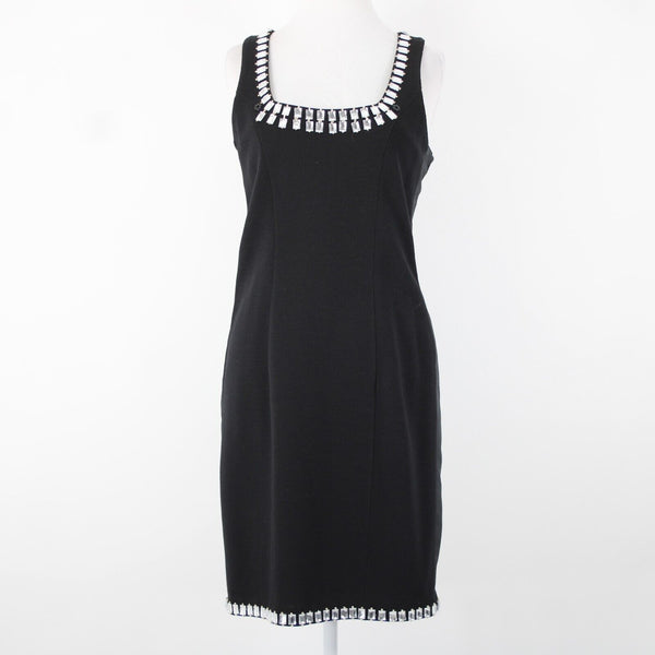 Lillie Rubin Sz S Black 2 Piece Rhinestone Trimmed Gold Beads Acrylic Wool Dress