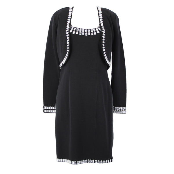 Lillie Rubin Sz S Black 2 Piece Rhinestone Trimmed Gold Beads Acrylic Wool Dress