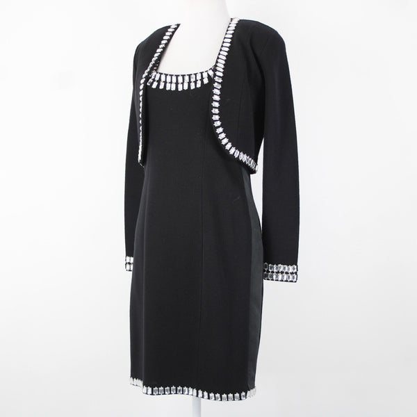 Lillie Rubin Sz S Black 2 Piece Rhinestone Trimmed Gold Beads Acrylic Wool Dress