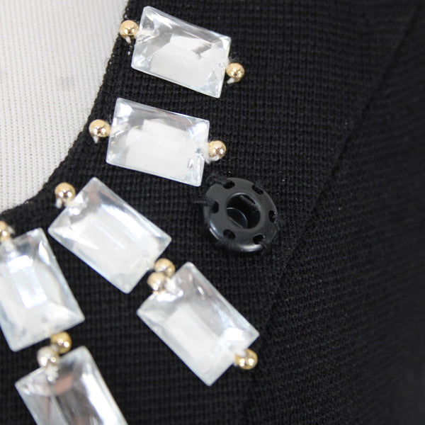 Lillie Rubin Sz S Black 2 Piece Rhinestone Trimmed Gold Beads Acrylic Wool Dress