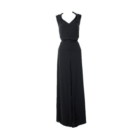Tahari NEW Sz 8P Black V Neck Lined Leg Slit 100% Polyester Jumpsuit