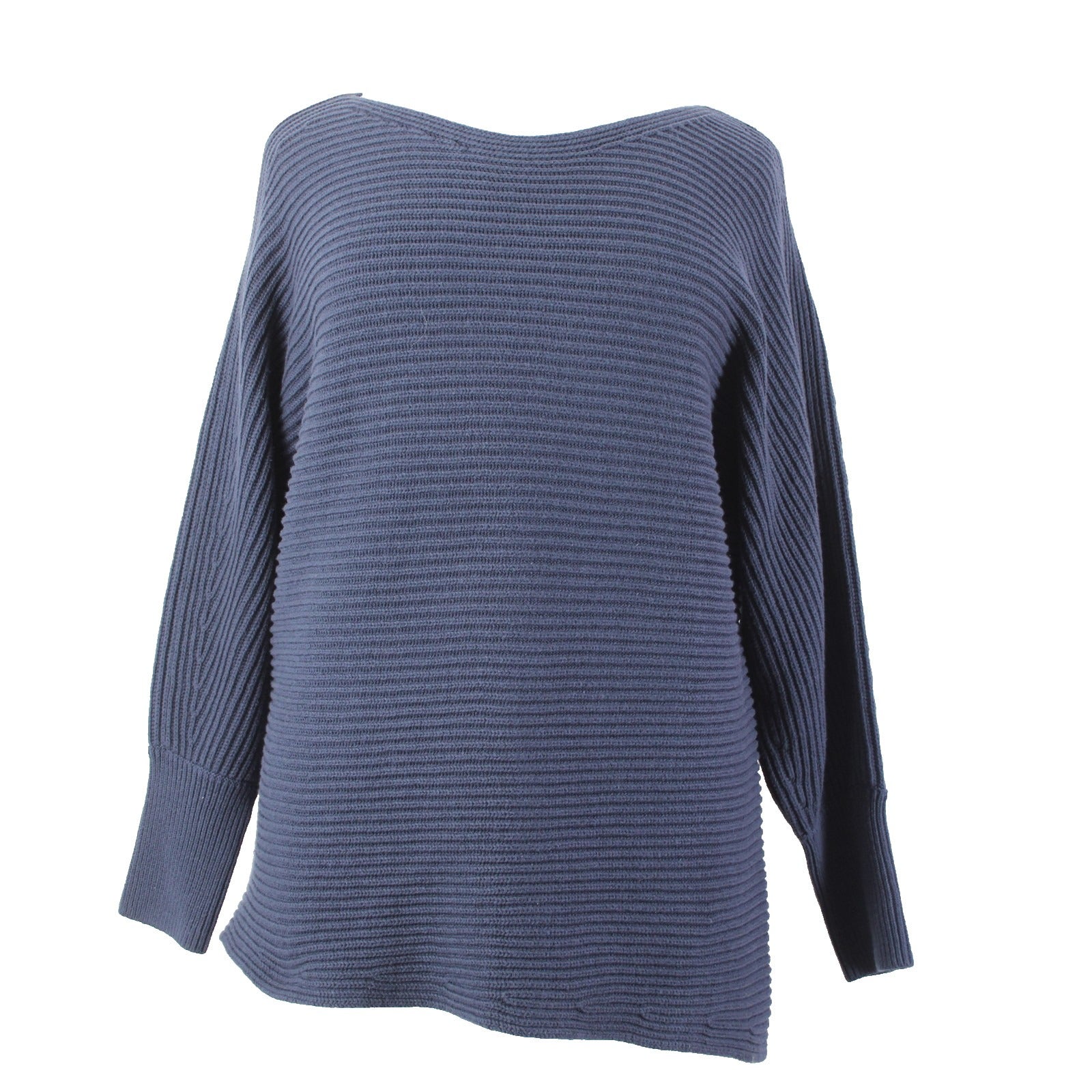 Cabi Sweater Sz XL Blue Ribbed Round Neck Asymmetrical Cotton Acrylic Sweater