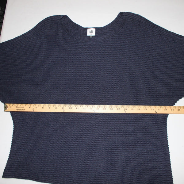 Cabi Sweater Sz XL Blue Ribbed Round Neck Asymmetrical Cotton Acrylic Sweater