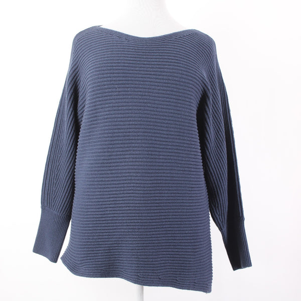 Cabi Sweater Sz XL Blue Ribbed Round Neck Asymmetrical Cotton Acrylic Sweater