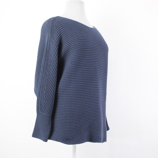 Cabi Sweater Sz XL Blue Ribbed Round Neck Asymmetrical Cotton Acrylic Sweater