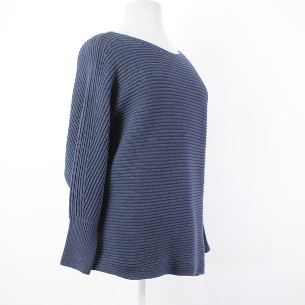 Cabi Sweater Sz XL Blue Ribbed Round Neck Asymmetrical Cotton Acrylic Sweater