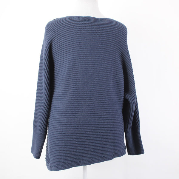 Cabi Sweater Sz XL Blue Ribbed Round Neck Asymmetrical Cotton Acrylic Sweater