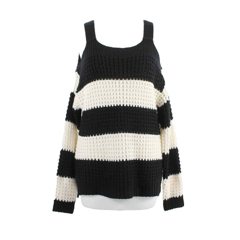 Hooked Up NEW $44 Sz S Black Multi Acrylic Metallic Cold Shoulder Sweater
