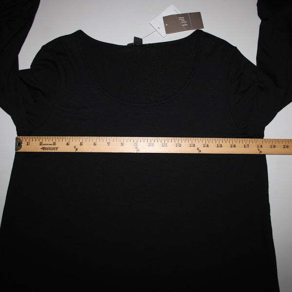 J Jill NEW $69 Sz S Black Roll Tab Sleeve Round Neck Hi Low Rayon Spandex Top