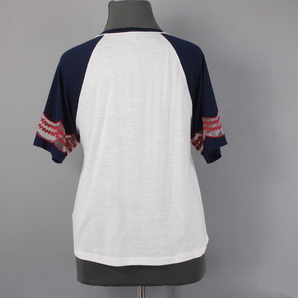 Torrid Top NEW Sz 2X White Navy Red Embroidered Short Sleeve Rayon Poly Top