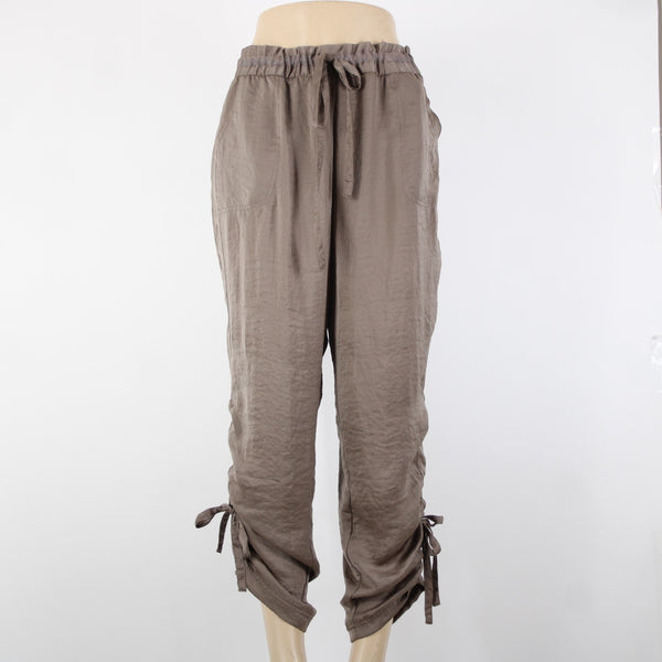 Chicos Black Label Sz 2 x 29 Brown Ankle Pockets Drawstring 100% Polyester Pant