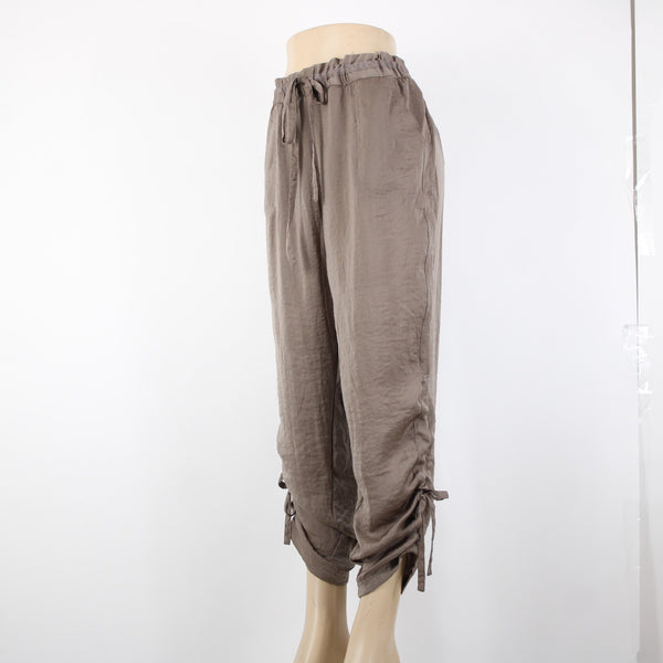 Chicos Black Label Sz 2 x 29 Brown Ankle Pockets Drawstring 100% Polyester Pant