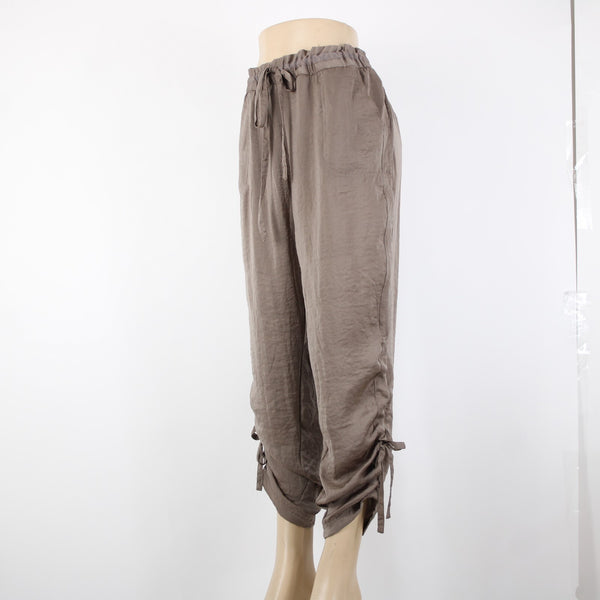 Chicos Black Label Sz 2 x 29 Brown Ankle Pockets Drawstring 100% Polyester Pant
