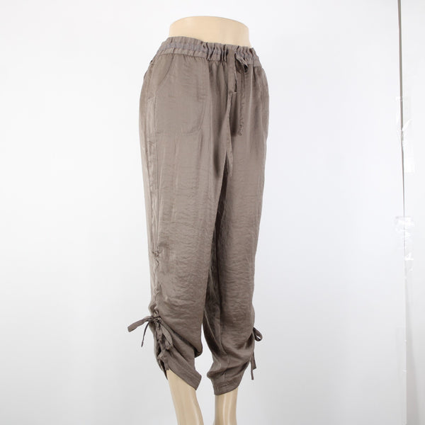 Chicos Black Label Sz 2 x 29 Brown Ankle Pockets Drawstring 100% Polyester Pant