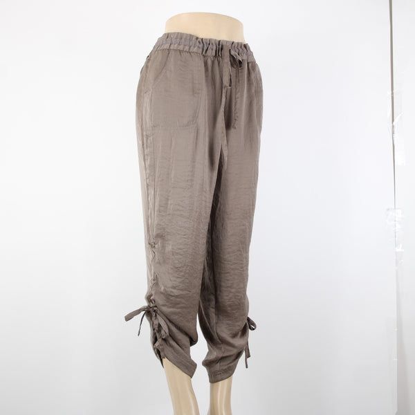 Chicos Black Label Sz 2 x 29 Brown Ankle Pockets Drawstring 100% Polyester Pant