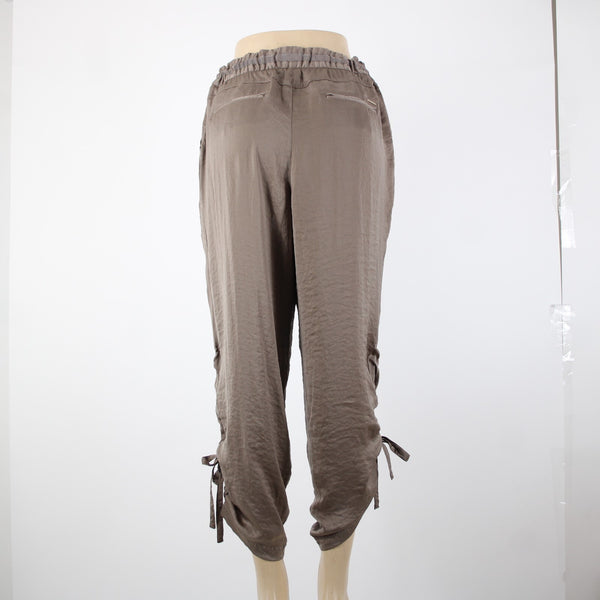 Chicos Black Label Sz 2 x 29 Brown Ankle Pockets Drawstring 100% Polyester Pant