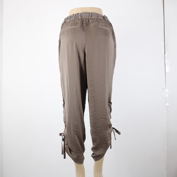 Chicos Black Label Sz 2 x 29 Brown Ankle Pockets Drawstring 100% Polyester Pant