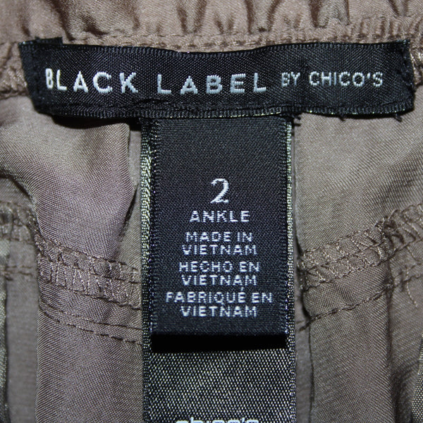 Chicos Black Label Sz 2 x 29 Brown Ankle Pockets Drawstring 100% Polyester Pant