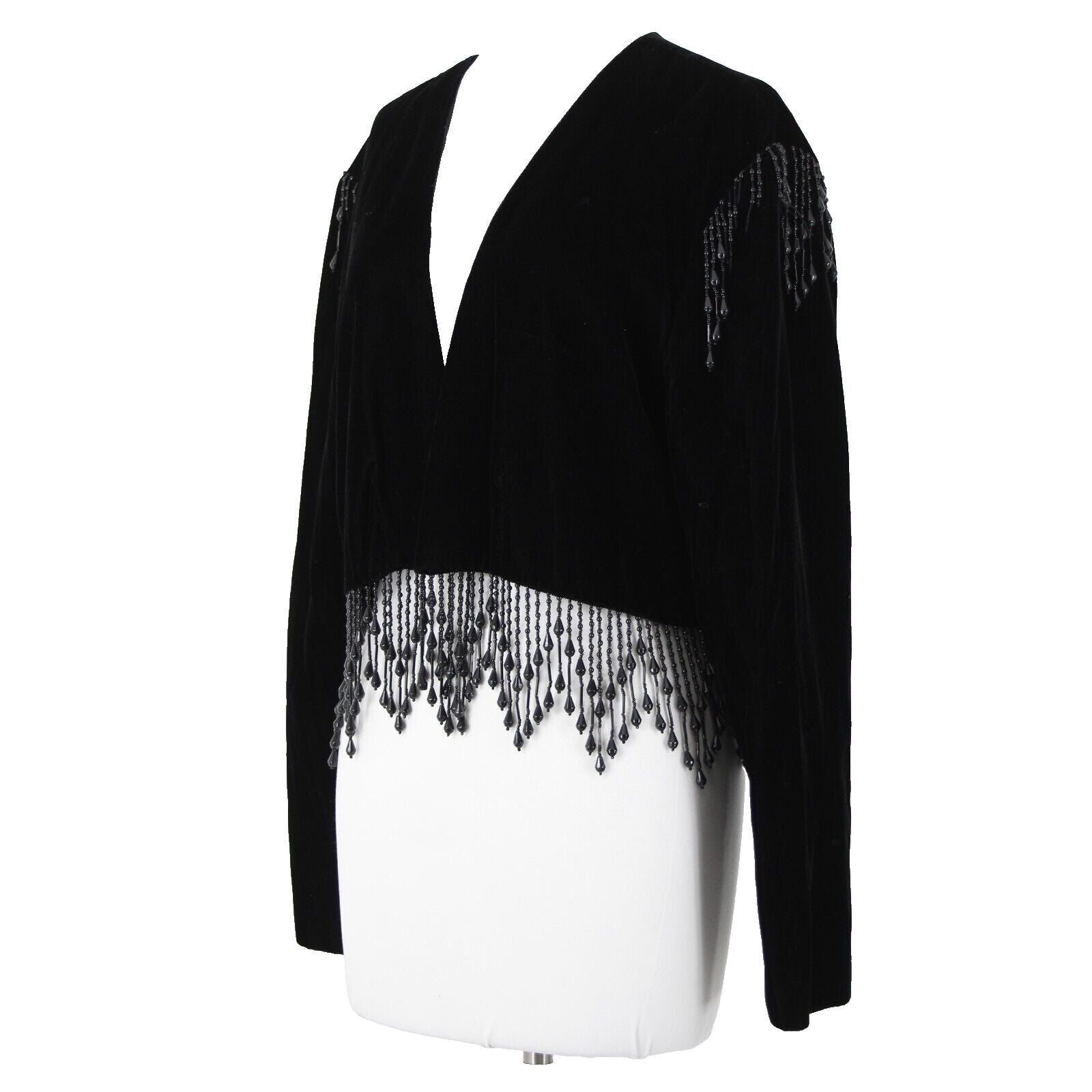 Alex Evenings Sz XL Black Velour Beaded Lined No Fabric Label AS IS Wrap Sweater