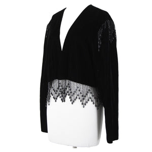 Alex Evenings Sz XL Black Velour Beaded Lined No Fabric Label AS IS Wrap Sweater