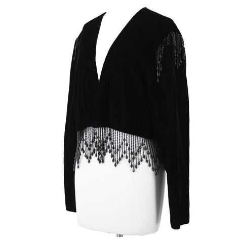 Alex Evenings Sz XL Black Velour Beaded Lined No Fabric Label AS IS Wrap Sweater