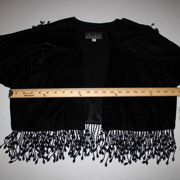 Alex Evenings Sz XL Black Velour Beaded Lined No Fabric Label AS IS Wrap Sweater