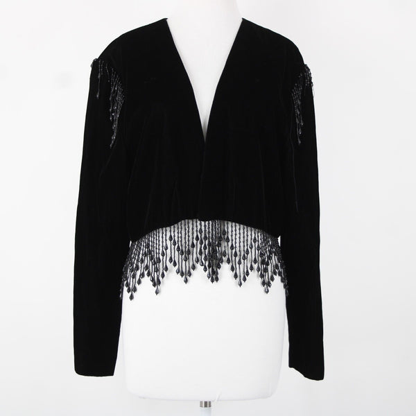 Alex Evenings Sz XL Black Velour Beaded Lined No Fabric Label AS IS Wrap Sweater