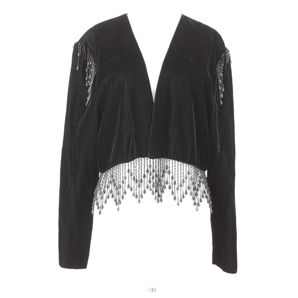 Alex Evenings Sz XL Black Velour Beaded Lined No Fabric Label AS IS Wrap Sweater