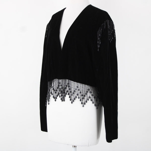 Alex Evenings Sz XL Black Velour Beaded Lined No Fabric Label AS IS Wrap Sweater