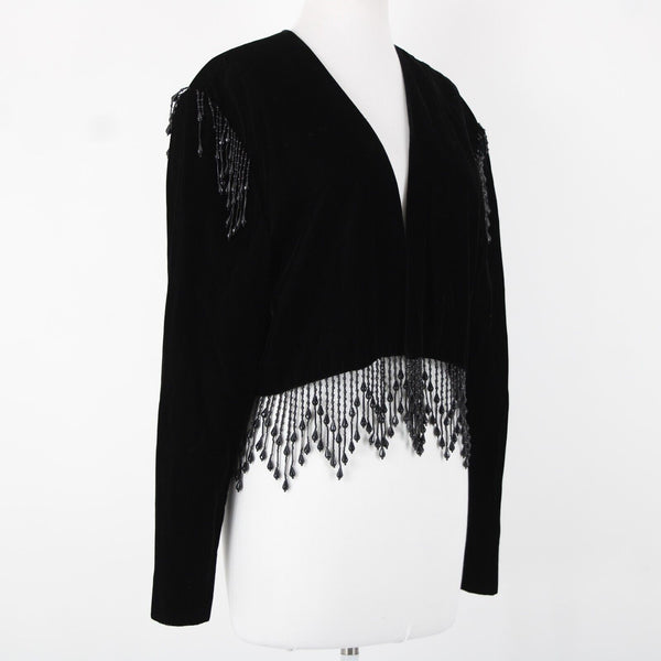 Alex Evenings Sz XL Black Velour Beaded Lined No Fabric Label AS IS Wrap Sweater