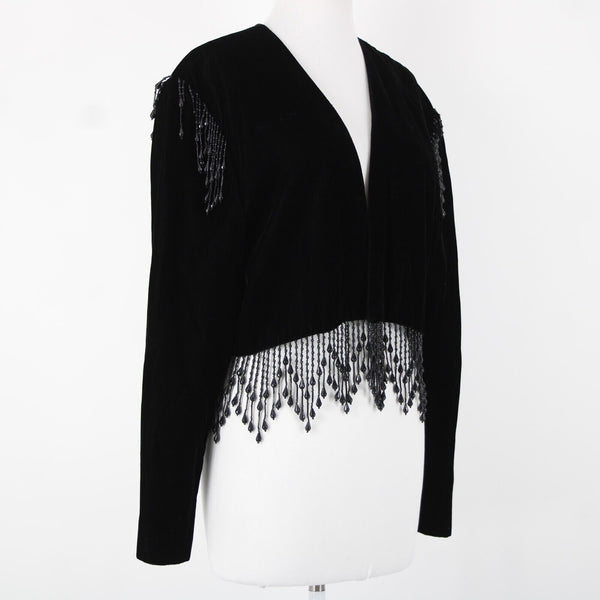 Alex Evenings Sz XL Black Velour Beaded Lined No Fabric Label AS IS Wrap Sweater