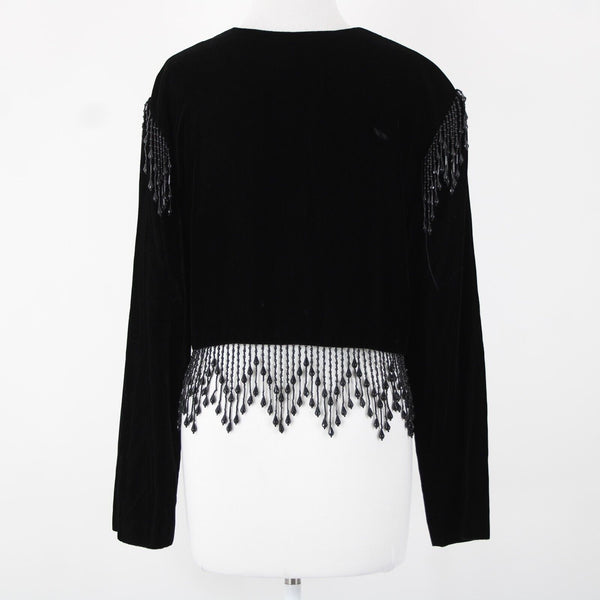 Alex Evenings Sz XL Black Velour Beaded Lined No Fabric Label AS IS Wrap Sweater
