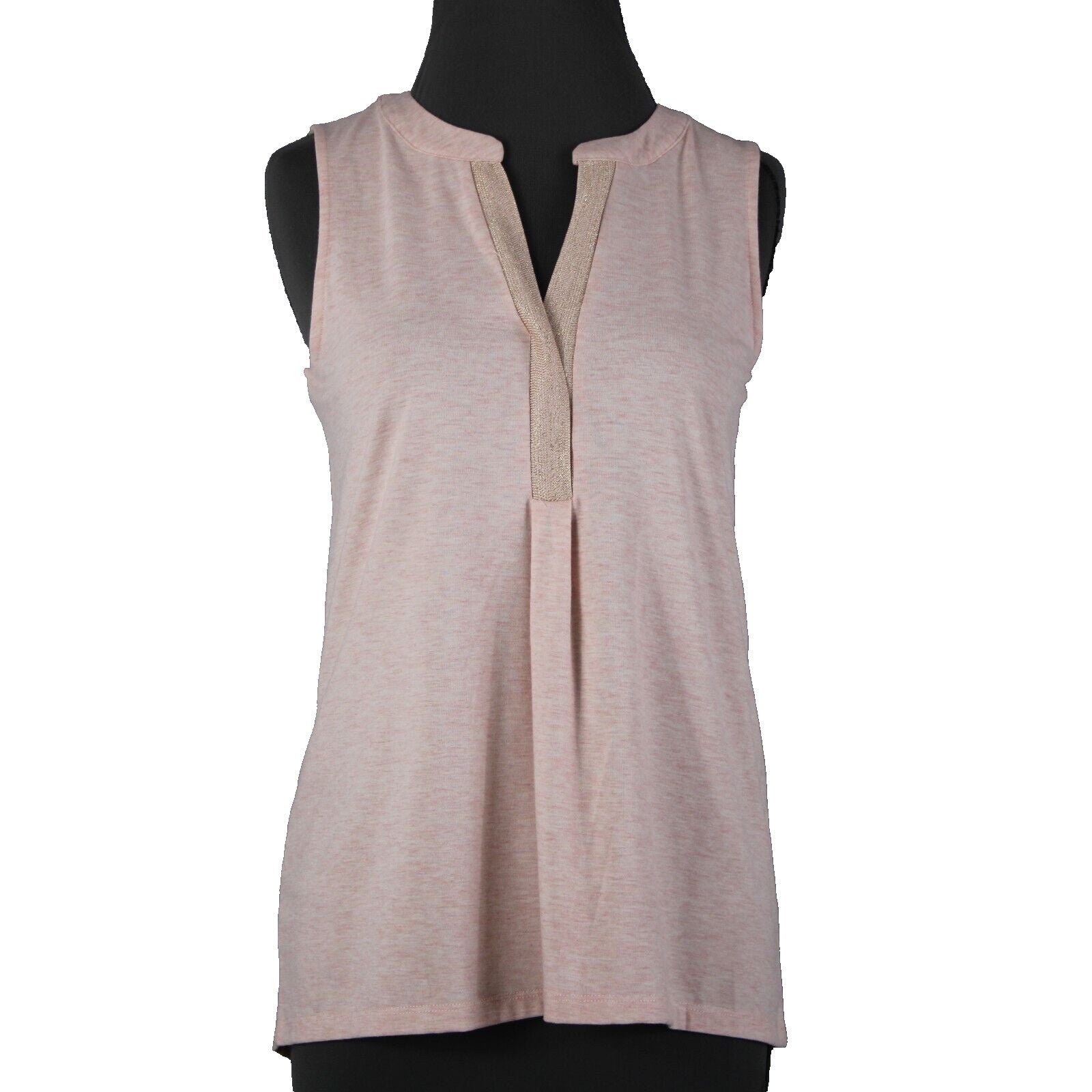 Rose + Olive NEW Sz S Light Pink Heathered Gold Shimmer V Neck Rayon Spandex Top