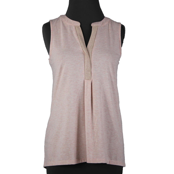 Rose + Olive NEW Sz S Light Pink Heathered Gold Shimmer V Neck Rayon Spandex Top