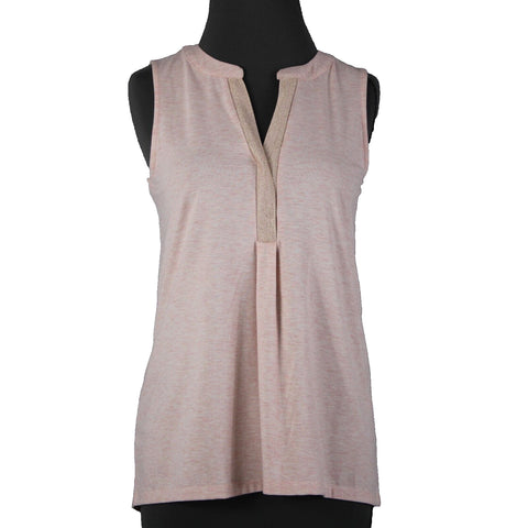 Rose + Olive NEW Sz S Light Pink Heathered Gold Shimmer V Neck Rayon Spandex Top
