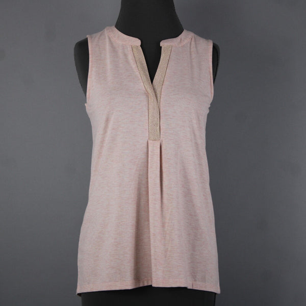 Rose + Olive NEW Sz S Light Pink Heathered Gold Shimmer V Neck Rayon Spandex Top