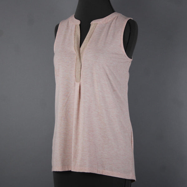 Rose + Olive NEW Sz S Light Pink Heathered Gold Shimmer V Neck Rayon Spandex Top